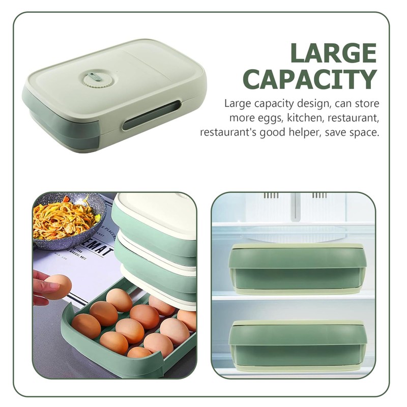 (Green, 1 Piece) Egg Storage Box, Egg Box with Drawer,
