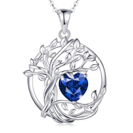 FANCIME Tree of Life Sapphire Necklace for Women 925 Sterling Silver Tree Pendant Birthstone Necklace Jewellery Gemstone Anniversary Birthday Christmas Gifts for Wife Girls Her
