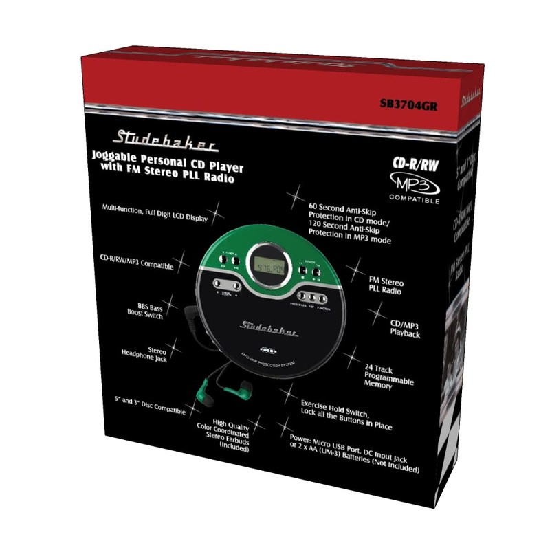 Studebaker Green Retro Portable CD Player | CD-R/RW MP3 Playback