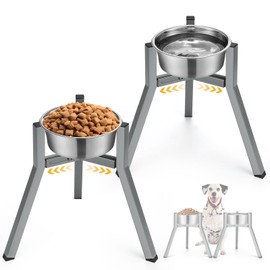 Blulu 2 Pack Adjustable Raised Dog Bowl Stand for Water and Food, Large Anti-Slip Metal Dog Food Holder Wide 7-10.6" Heights 13", Bowl Not Included(Black)