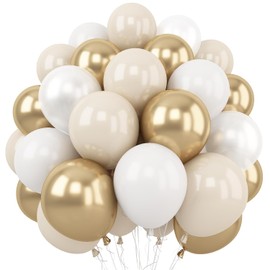 Globos Togvu Blancos y Dorados, Globos de Látex Metálico Blanco Arena Dorados de 12 Pulgadas, Globos de Fiesta Beige Dorados para Decoraciones de Cumpleaños Boho, Baby Shower, Compromiso, Boda