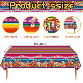 YIKEDEC 3 PCS Mexican Fiesta Tablecloth, Disposable Plastic Cinco De Mayo Printed Table Covers for Fiesta Taco Night Birthday and Mexican Fiesta Thmed Party Supplies，108 x 54 inch
