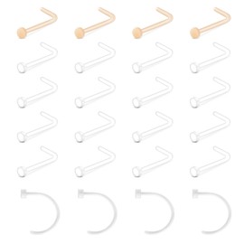 QWALIT Clear Nose Studs for Work Clear Nose Rings for Work Clear Nose Piercing 18g Plastic Nose Rings for Surgery Flat Nose Retainer L Shape 18 g Clear Nose Hoops C Shape 18 Gauge