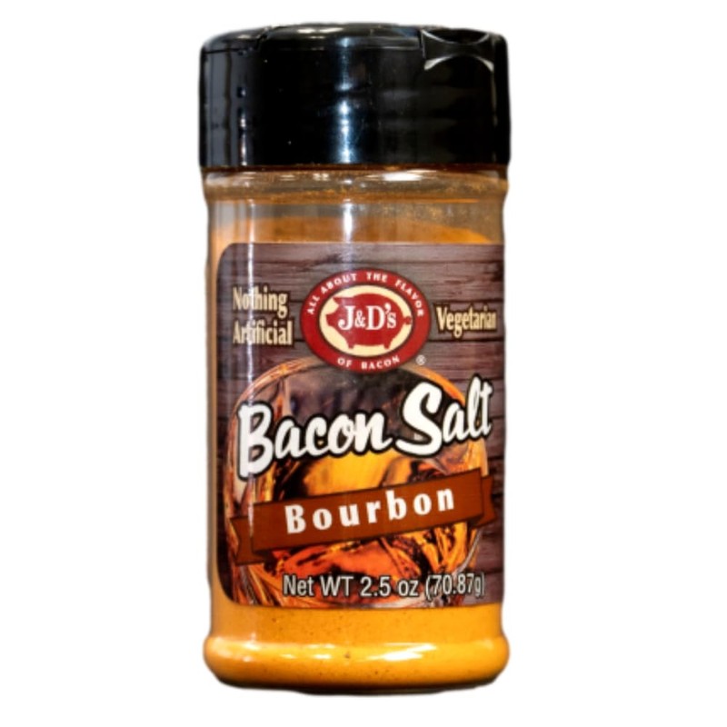 J&D's Bacon Salt, Bourbon, 2.5 Ounce, Bacon Flavored Seasoning, Kosher,