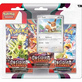Pokémon Trading Card Game: 3-Pack (Evoli) Karmesin & Purpur – Obsidianflammen, 3 x Booster Packs and 1 x Holographic Promo Card (German Version)