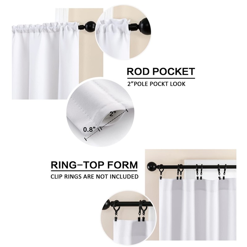 XTMYI Cafe Curtains 36 Inch Length,White 80% Blackout Waterproof Black
