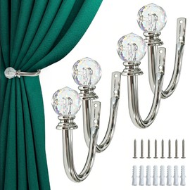 Crystal Ball Curtain Tie Backs Silver Metal Wall Mounted Holders