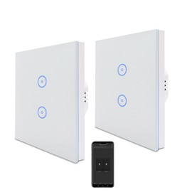 Useelink Smart Lichtschalter Touch Smart Home Schalter, WiFi dimmender LED-Lichtschalter für Alexa, Timer Weiß, 2 Weg 2 Gruppen, Neutral erforderlich