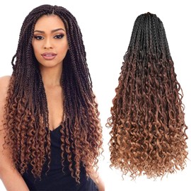8 Packs 10inch Goddess Boho Box Braids Crochet Hair With Curly Ends Pre Looped Bohomian Boho Crochet Braids Synthetic Braiding Hair Extensions For Women (1B/33/30, 10inch)