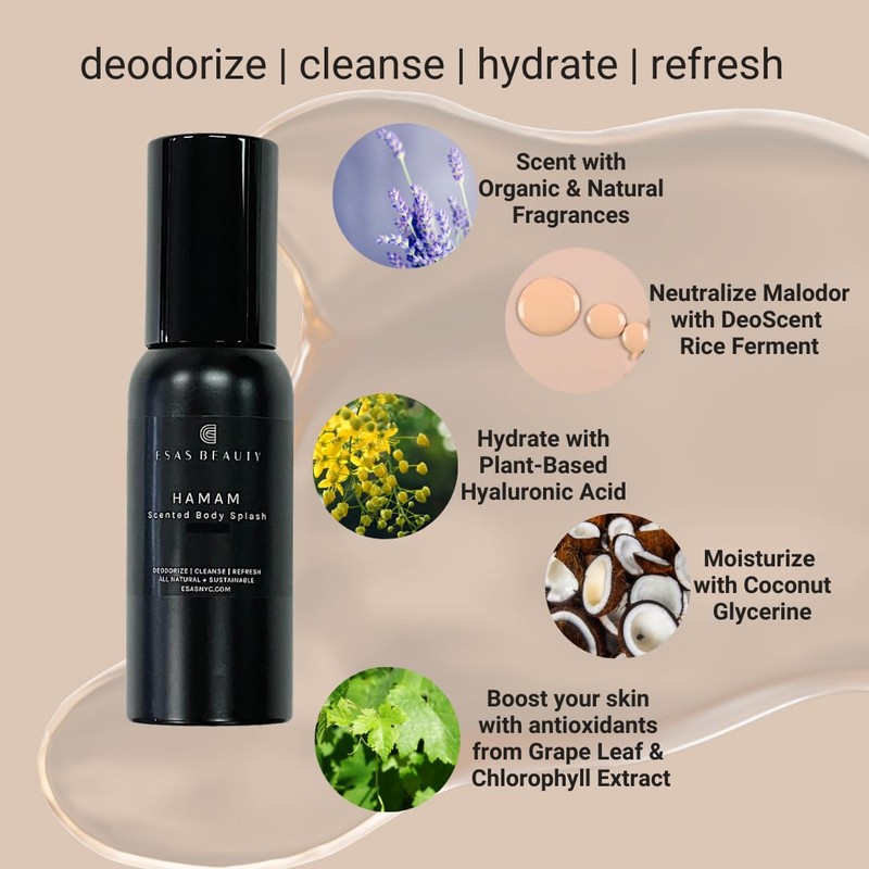 ESAS Hamam Organic Deodorant Body Spray 3.4 oz (Sandalwood &
