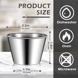 Potchen 60 Pcs Stainless Steel Sauce Cups Bulk, 2.5 Oz Metal Ramekins Dipping Sauce Cups Condiment Bowls Reusable Stackable Round Individual Dipping Bowls Mini Containers for Kitchen Restaurant