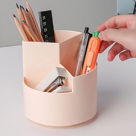 Rotating Pen Holder 3 Compartments, School Supplies Organizer for Pen, Colored Pencil, Art Brushes, Desktop Storage Box in Classroom & Art Studio, Gift for Teachers, Classmates, and Friends ,Pink