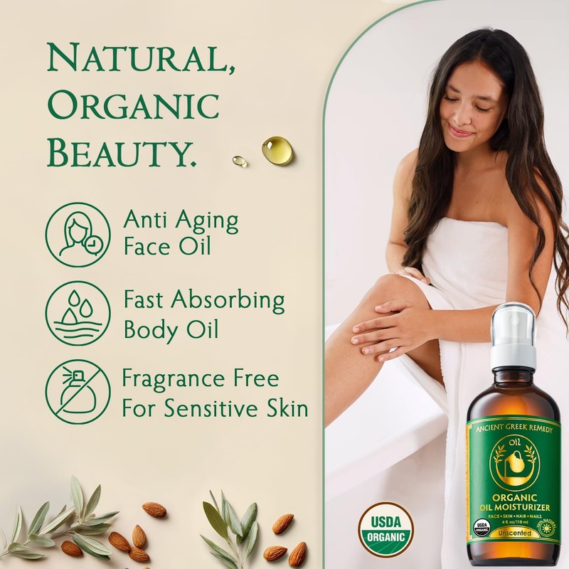 Organic Face & Body Oil for Dry Skin, Fragrance-Free Facial