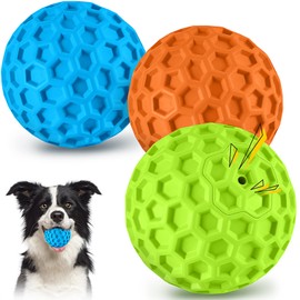 LUKITO Dog Chew Toys, Dog Toys for Aggressive Chewers Large Breed, Interactive Squeaky Dog Balls, Tough Dog Toys with Natural Rubber for Large and Medium Small Dog (3 Balls)