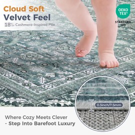 OPPODREAM OPPODREAM Vintage Teal 3x6 Runner Rug, 3 x 6 Retro Washable Rug Non Slip, Low-Pile Faux Wool Carpet, Soft Distressed Floor Mat for Kitchen, Hallway, Entry-Way, Entrance, Indoor Back Door