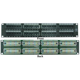 CableWholesale 48 Port Cat6 Patch Panel, 19" Horizontal Rackmount or Wall Mount Panel, RJ45 Ethernet 110 Type, 568A/568B Compatible, 2U, Black