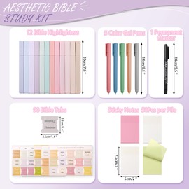 28 Pcs Bible Journaling Kit, Bible Study Supplies, Morandi Colored Bible Study Kit, 12 Pastel Bible Highlighters and 90 Bible Tabs Set, 5 Smooth Bible Pens and More