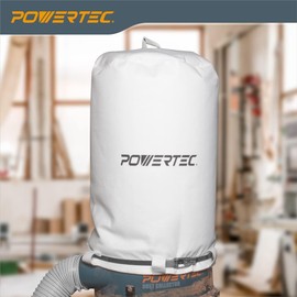 POWERTEC 70426 Dust Collector Bags and Clamp Set | 21" x 31" x 1 Micron Filter Upper Bag with 19-1/8 Inch Band Clamp and 5pc Clear Plastic Dust Collection Bags 20" x 43"