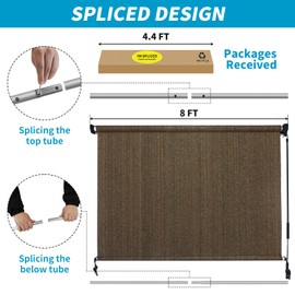 KANAGAWA Outdoor Roller Shade 8'X6' Mocha Exterior Cordless Patio Roll Up Shades for Outside Pergola Porch, Outdoor Blinds for Patio