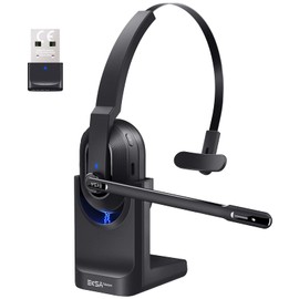 EKSA H5 Bluetooth Headset, Wireless Headphones with AI-Powered Environmental Noise Cancelling Microphone (ENC) & Fast Charging Stand, Lightweight, 45Hrs On-Ear Headphone with USB Dongle for PC