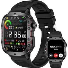 Military Smart Watch Make Answer Calls, Fitness Tracker Heart Rate Blood Pressure Sleep Monitor, Pedometer Step Counter Watch 100+ Sport Modes, IP68 Waterproof Fitness Watch for Android iOS Phones
