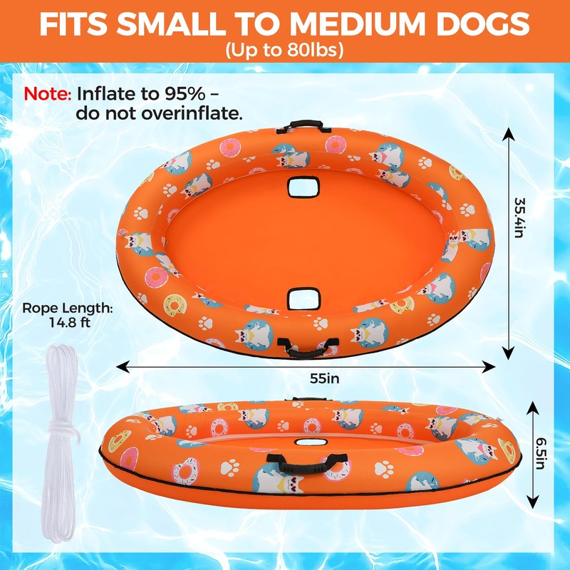 PAWCHIE Inflatable Dogs Pool Float with Rope - Inflatable Rafts,