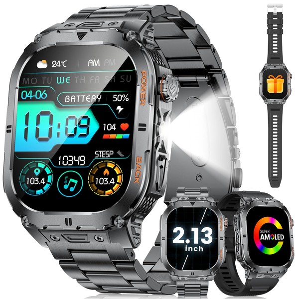 ESFOE Smartwatch Men's 3ATM Waterproof with Call/LED Torch, 2.13 Inch