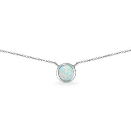 B. BRILLIANT Opal Necklace for Women Sterling Silver 6mm Round Solitaire Bezel-Set Dainty Synthetic White Opals Choker Pendant for Bridesmaids Fashion Trendy