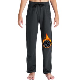 DEVOROPA Youth Boys' Fleece Lined Sweatpants Open Bottom Water Resistant Winter Thermal Track Athletic Pants Zipper Pockets Dark Grey XS