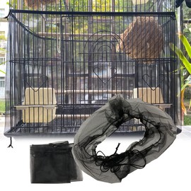 LITEMATIRA Garden Bird Cage Cover, Parrot Seed Catcher Seeds Guard Mesh Net with Ajustable Buckle for Round Square Square Cages, 1 pcs