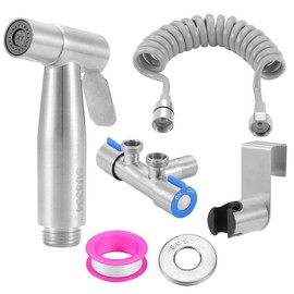 Mogokoyo Bidet Handbrause Set Silber Bad Bidet Aufsatz mit Waschen Duschkopf Federschlauch Hakentoilette Dreiwege Eckventil für WC, Badezimmer Hygiene&Windelreinigung (Silber)