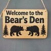 Rustic Wooden Welcome Sign, Bear's Den Cabin Decor with Black