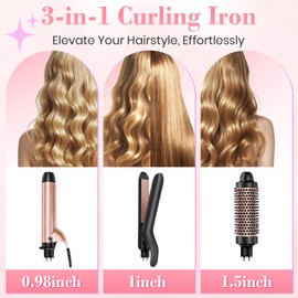 Ufree 3 in 1 Curling Iron, Curling Wand Set with Thermal Brush Flat Iron Hair Straightener, Dual Voltage Wand Curler, Instant Heat Up Hair Curler, Include Protective Glove 2 Clips, Gifts for Women