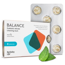 Berkely Life Prebiotic Nitrate Mint Chewing Gum - Sugar-Free Chewing Gum Supports Nitric Oxide Production for Healthy Blood Pressure & Oral Microbiome Health - 8-Piece