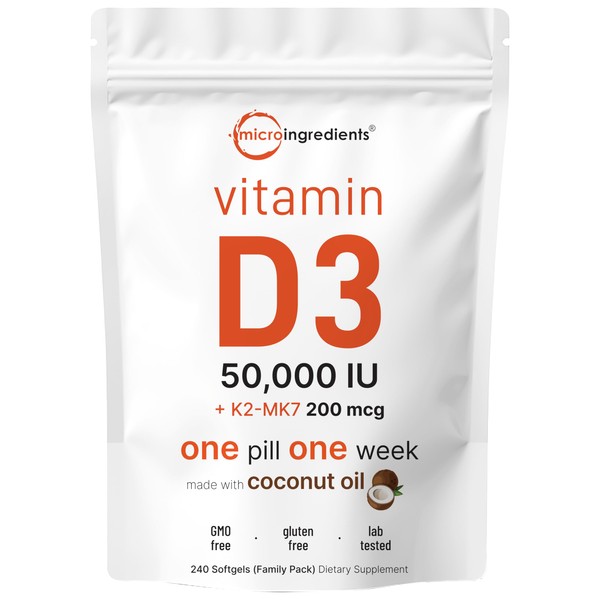 Micro Ingredients Vitamin D3 50,000 IU + K2 MK-7 200