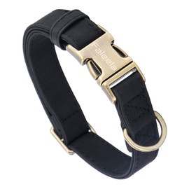 Faleela Leather Dog Collar - Durable Heavy-Duty with Quick-Release Metal Buckle, Adjustable for Large, Medium, and Small Dogs (Black, Large)