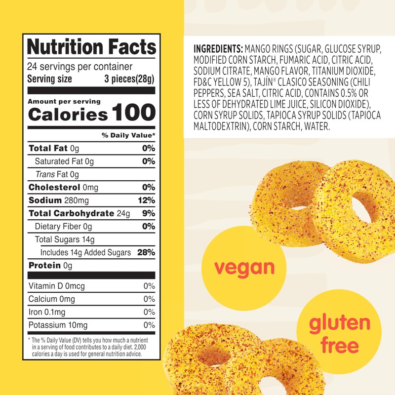 Snak Club Tajin Mango Rings Gummy Candy, Fruit Candy Gummies