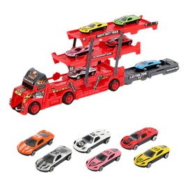 Car Transporter Truck Toys Mega Hauler Truck with 6 Mini Cars Three Layer Folding Vehicles Set for Kids Boys Girls