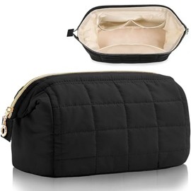 Neceser Grande,Neceser de Viaje,Cosmetiquera para Maquillaje,Portátil,Neceser de Gran Apertura con Acolchado Esponjoso y Acolchado Rectangular,Neceser de Gran Apertura para Mujer,Negro