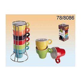 Out of the Blue 78/8086 Ceramic Espresso Cups, 5 x 5 cm, 6 Assorted Colours, on Chrome Stand