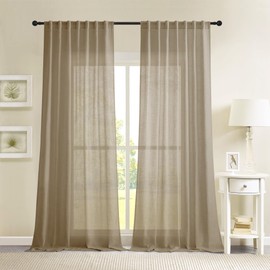 Novecozy Natural Linen Taupel Semi Sheer Curtains 63 Inch Long 2 Panels Set for Bedroom Living Room, Backtab Rod Pocket Farmhouse Boho Linen Textured Light Filtering Window Drapes, Taupe Tan