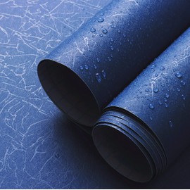 Safiyya Blue Silk Peel and Stick Wallpaper Textured Dark Blue Contact Paper Removable Wallpaper Silk Decorative Self Adhesive Wall Paper Vinyl Rolls 118"x 17.3"