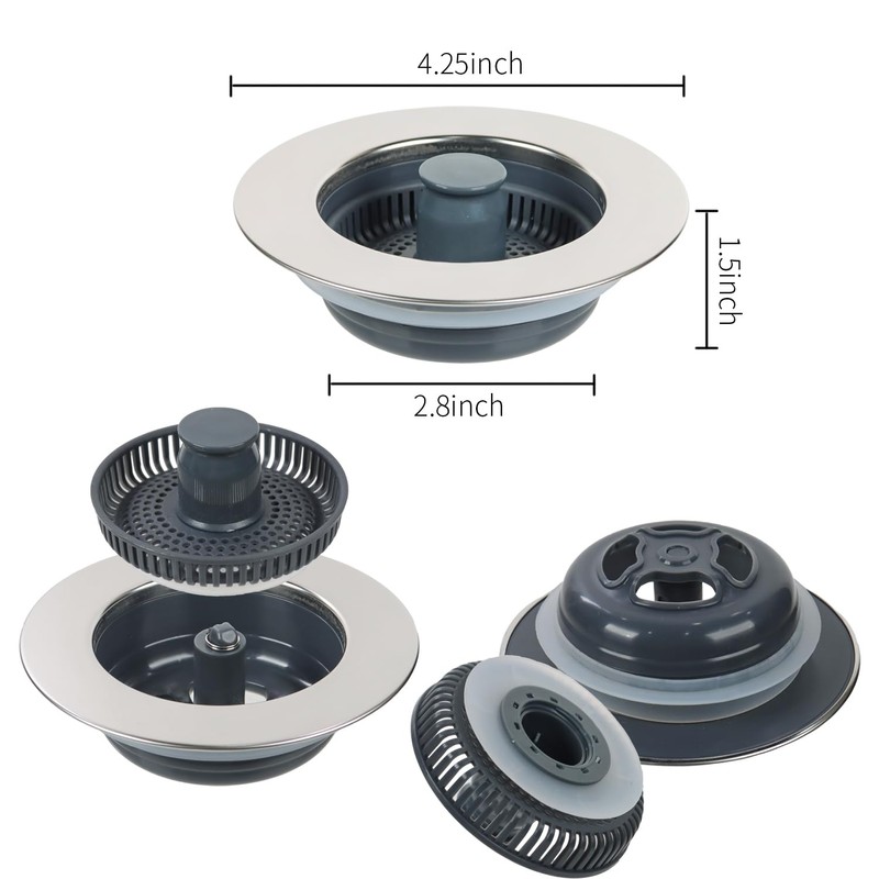 Casoter 3-in-1 Sink Plug Kitchen Sink Strainer and Stopper Combo