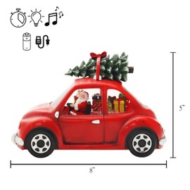 Victory Creative Christmas Holiday Illumination Santa in Car Musical Snow Globe 8"x5" Glitter Spinner Battery Operated Timer & USB Light Up Xmas Snow Globe Home Decor