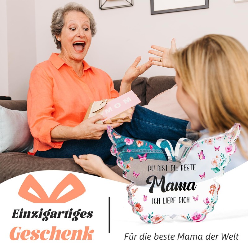 WenmthG® Muttertagsgeschenk für Mama, Acryl Schmetterling Tischschmuck/Briefbeschwerer und Text Du