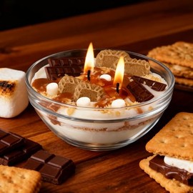 Ceoighe S'mores Candle Bowl, 3 Wicks Realistic Cereal Food Candles with Graham Crackers, Chocolate, and Marshmallows for Best Burn, Ideal for Christmas, Thanksgiving Day, Camping, Movie Night Supplies