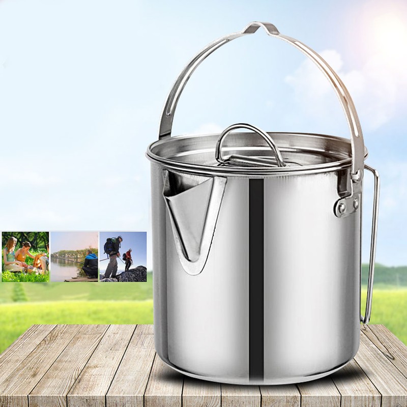 1.2L Outdoor Portable Camping Hiking Stainless Steel Hanging Water Pot