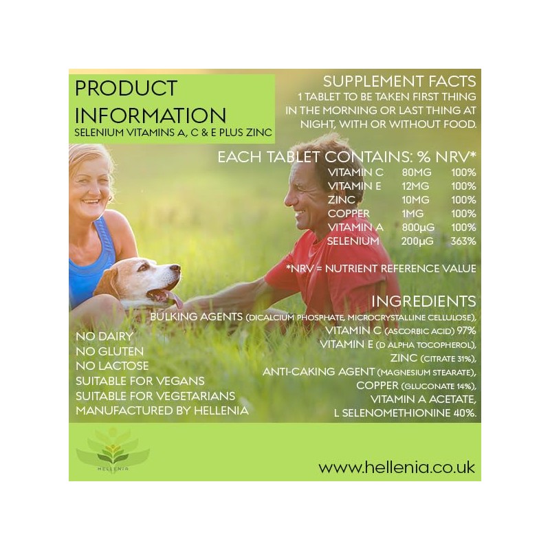 Hellenia Selenium 200ug Vitamins A,C,E + Zinc - 90 Tablets