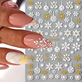 12 Sheets Snowflakes Nail Art Stickers Decals Christmas Nail Decals Gold White Snowflakes Snowman Reindeer Xmas Nail Stickers Winter Snowflake Nail Decals for Women and Girls Nail Decoration