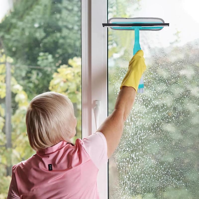 4 in 1 Window Cleaning Scraper, Squeegee and Scrubber with